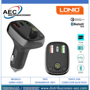 CARGADOR PARA AUTO LDNIO C704Q 18 WATTS TRIPLE USB BT5/FM/USB/SD/MP3 INCLUYE CABLE V8