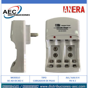 CARGADOR DE PILAS RECARGABLES AA / AAA Y 9 VOLTIOS ANERA CALIDAD