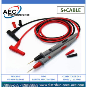 CABLE PUNTAS DE PRUEBA PARA MULTÍMETRO TIPO AGUJA 1000V / 20AMP CALIDAD