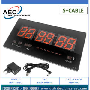RELOJ DIGITAL DE PARED PANTALLA LED 35 X 16 X 3 CM COLOR NEGRO