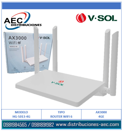ROUTER INALAMBRICO WIFI 6 AX3000 4GE V-SOL