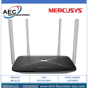 ROUTER INALAMBRICO AC1200 MERCUSYS AC12 DUAL BAND 4 ANTENAS IPV6 BLACK