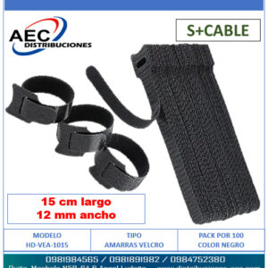 CINCHOS O AMARRAS DE VELCRO 12MM X 150MM PACK X100 COLOR NEGRO