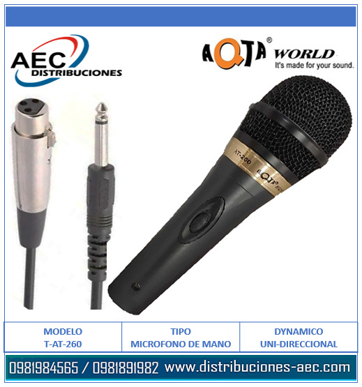 MICRÓFONO VOCAL DINÁMICO UNÍ-DIRECCIONAL METÁLICO ALAMBRICO AT-260