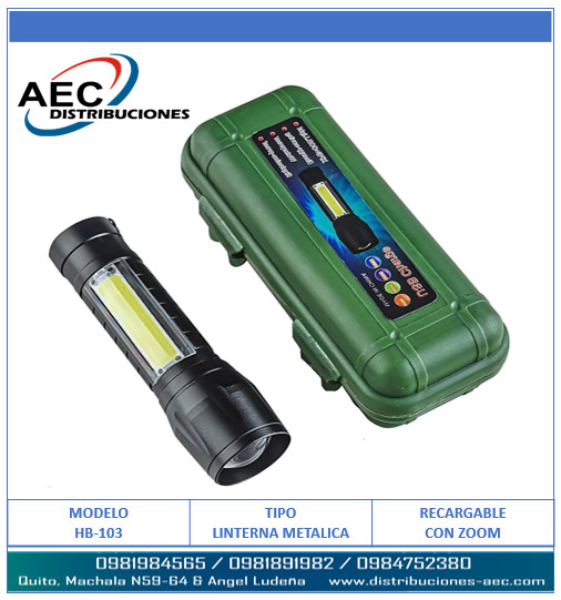 LINTERNA LED RECARGABLE DE ALUMINIO CON LUZ LATERAL PORTÁTIL 14 CM ENFOQUE AJUSTABLE ZOOM - Imagen 4