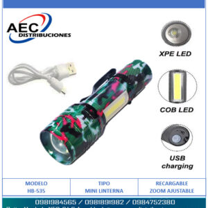 MINI LINTERNA LED RECARGABLE DE ALUMINIO CON LUZ LATERAL PORTÁTIL 9 CM ENFOQUE AJUSTABLE ZOOM