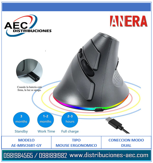 MOUSE ERGONÓMICO INALÁMBRICO RECARGABLE 7 BOTONES DPI AJUSTABLE CONECCION MODO DUAL 2.4G Y BLUETHOOTH COLOR GRIS - Imagen 3