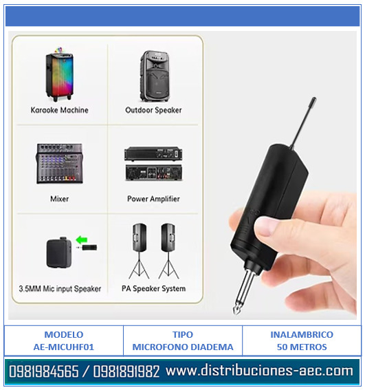 MICRÓFONO INALÁMBRICO TIPO DIADEMA RECEPTOR PLUG AND PLAY A PILAS COLOR NEGRO UHF - Imagen 4