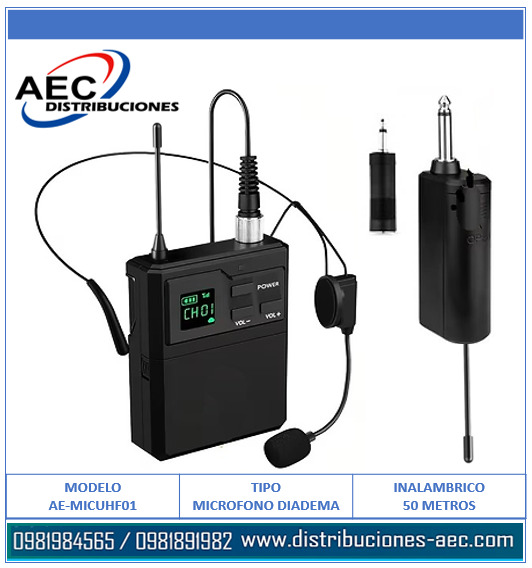 MICRÓFONO INALÁMBRICO TIPO DIADEMA RECEPTOR PLUG AND PLAY A PILAS COLOR NEGRO UHF - Imagen 2