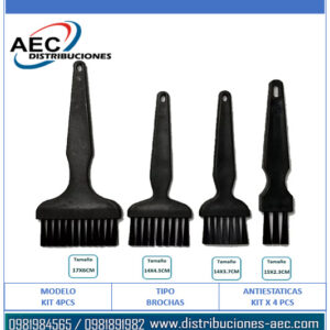 KIT JUEGO DE 4 BROCHAS PLÁSTICAS ANTIESTATICAS COLOR NEGRO