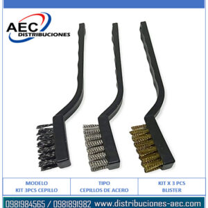 KIT DE 3 CEPILLOS CON CERDAS DE ACERO PARA MANTENIMIENTO Y LIMPIEZA