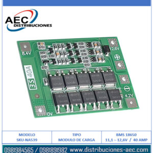 MODULO DE CARGA BMS BATERIA 18650 3 SERIES 11.1V 12.6V / 40AMP