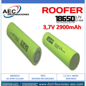 BATERÍA RECARGABLE 18650  3.7V 2900MAH COLOR VERDE