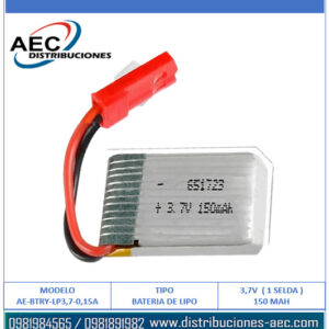 BATERIA DE LIPO RECARGABLE 3.7V 150MAH 1S 25C ( 7X18X26MM )
