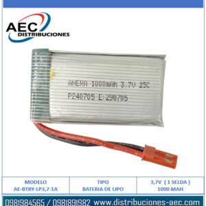 BATERIA DE LIPO RECARGABLE 3.7V 1000MAH 1S 25C ( 9X30X55MM )