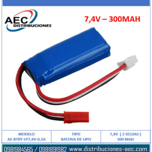 BATERIA DE LIPO RECARGABLE 7.4V 300MAH 2S 35C ( 15X20X38MM )