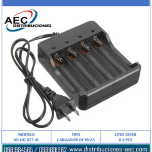 CARGADOR PARA PILAS 18650 X 4 CONECCION 110V LUZ LED