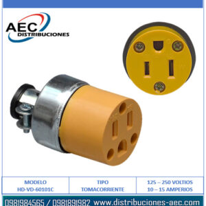 TOMACORRIENTE AÉREO POLARIZADO 125V 15AMP PARA EXTENSIÓN