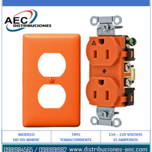 TOMA CORRIENTE DOBLE POLARIZADO 110V/220V 15AMP COLOR NARANJA