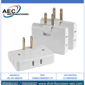 TOMA CORRIENTE MULTITOMA DE 3 ENTRADAS 110V 15AMP COLOR BLANCO