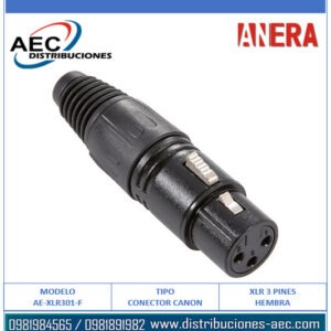CONECTOR DE AUDIO XLR 3PINES CANON HEMBRA NEGRO