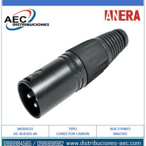 CONECTOR DE AUDIO XLR 3PINES CANON MACHO NEGRO
