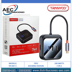 ESTACIÓN DE ACOPLAMIENTO 7 EN 1 PD100W + 1 PUERTO USB 3.0 + 2 PUERTOS USB 2.0 + LECTOR DE TARJETAS TF/SD + HDMI