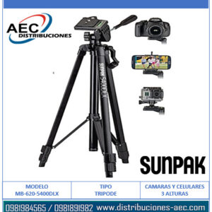 TRÍPODE PARA CÁMARA DIGITAL O CELULAR CON CABEZAL DE GIRO SUNPAK 620-5400DLX