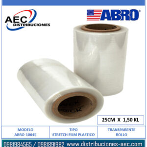 STRETCH FILM PLÁSTICO TRANSPARENTE 25 CMT X 1.50 KLG ABRO
