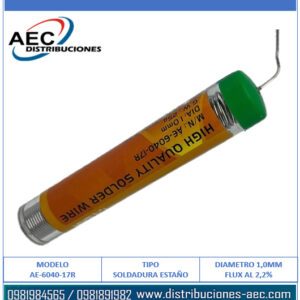 ESTAÑO ALAMBRE DE SOLDADURA FINO EN TUBO 60/40 DIÁMETRO 1MM 2.2% FLUX 25 GRAMOS TAPA VERDE