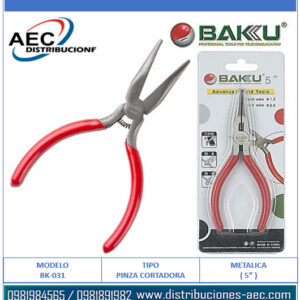 PINZA CORTADORA DE PUNTA FINA PARA CABLES BAKU BK-031 MANGO ROJO 5″
