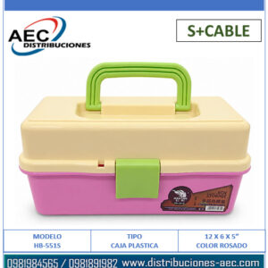 CAJA ORGANIZADORA PLÁSTICA DE 3 NIVELES CON BANDEJAS  12 X 6 X 5" COLOR ROSA