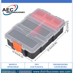 CAJA ORGANIZADORA PLÁSTICA PARA COMPONENTES ELECTRÓNICOS 24 X 16 X 5CM COLOR NEGRO